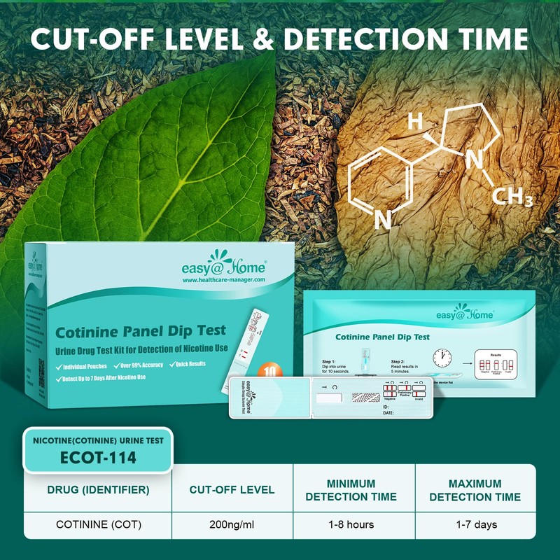 Easy@Home Nicotine Urine Test Kit 10 Pack, CLIA Waived OTC