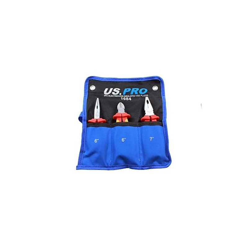 US PRO 3 Piece Electricians Insulated VDE Pliers & Cutter