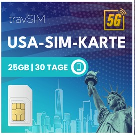 travSIM USA SIM Card | 25GB Mobile Data with 4G/5G Speed | Unlimited Internet Access for Google, Facebook, WhatsApp and More | The Plan of the USA SIM Card is Valid for 30 Days