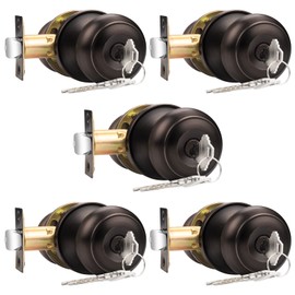Probrico Keyed Entry Door Knob with Lock and Same Key, Keyed Alike Door Locksets Exterior Interior Door Knobs, Oil Rubbed Bronze, 5 Pack