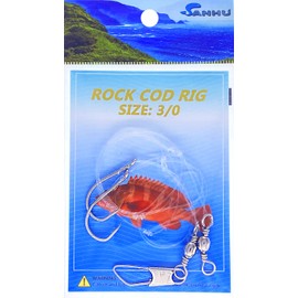 Rig Rock Cod 2-Drops, Size 3/0 Hook, 6 Packs for Deep Sea Bottom Fishing, Pre-Rigged Setup, Ideal for Rockfish, Lingcod & Snapper