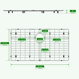 Sink Protectors for Kitchen Sink 28-3/4" x 15-3/4" Stainless Steel Sink Protector with Rear Drain Hole Sink Rack for Bottom of Sink with Sink Strainer(Silver, Separable,28-3/4" x 15-3/4", Rear Drain)
