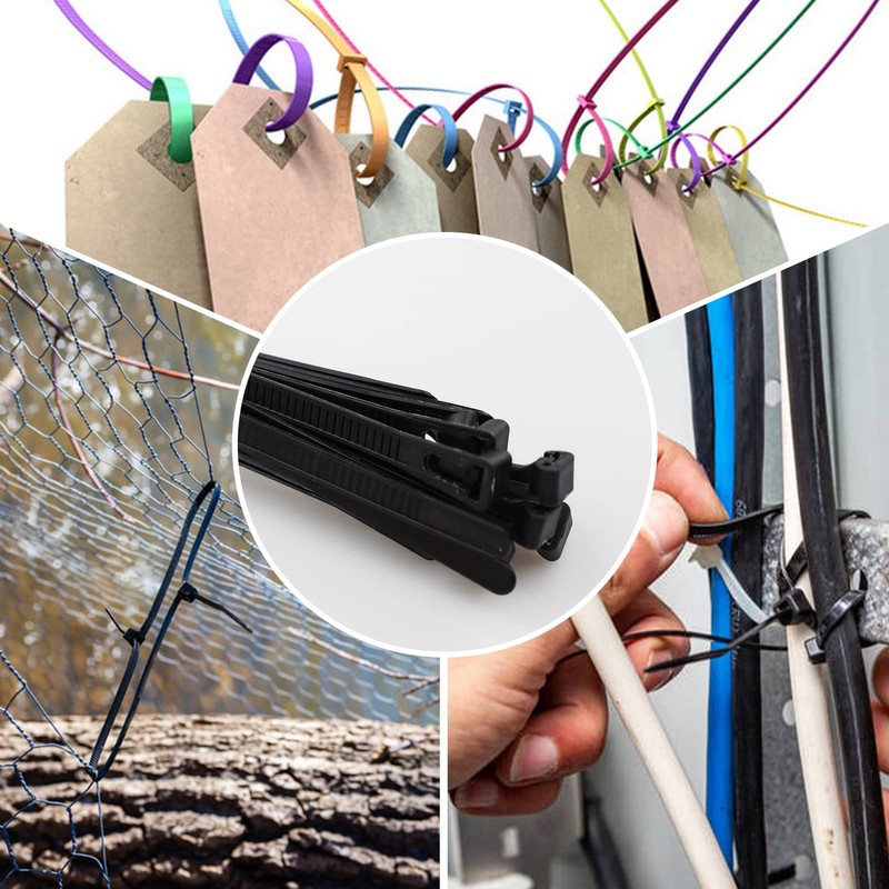 100 Pack Reusable Cable Ties Black 200mm×7.6mm Heavy Duty Strong