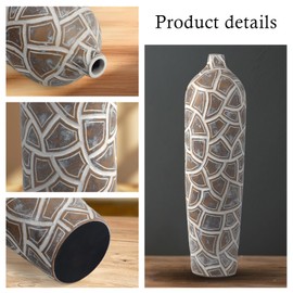 Modern Large Floor Vase,Brown Carved Texture Resin Vase for Home Decor,24.6'' Tall Flower Vases for Entryway Living Room