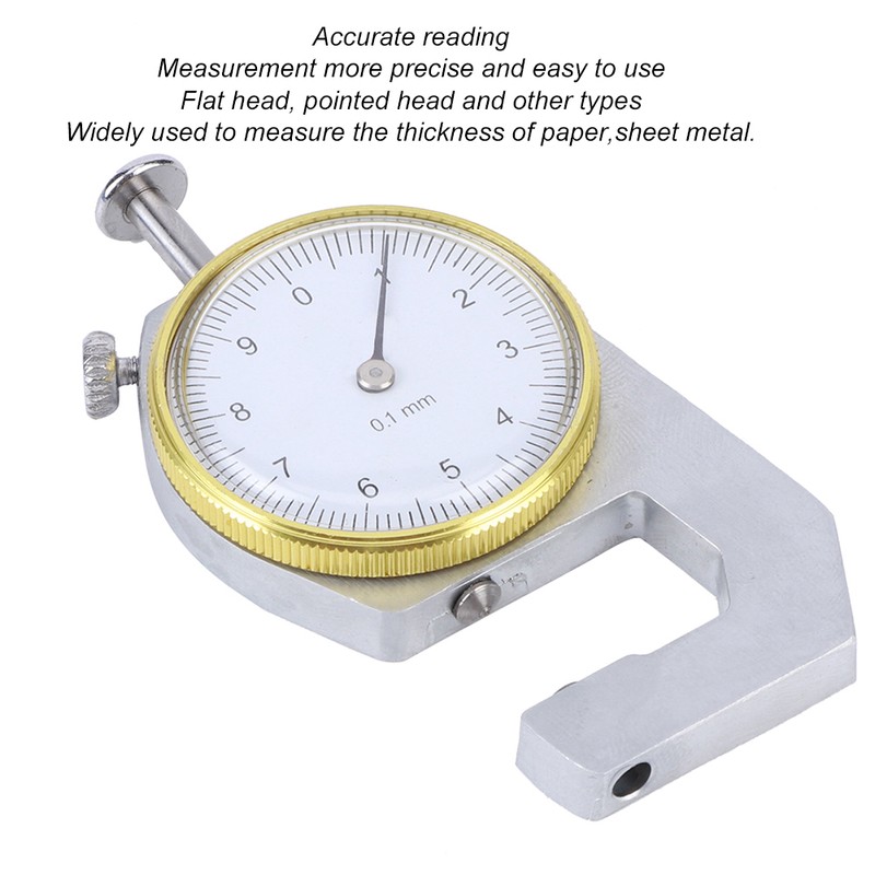 Thickness Gauge Round Dial Accuracy Measuring Tool Flat Pointed Head