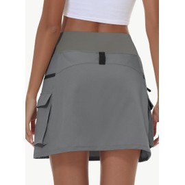 JWM Women's Hiking Cargo Skort Skirt High Waisted Golf Workout with Zipper Pockets Tummy Control Quick Dry Water Resistant Dark Gray