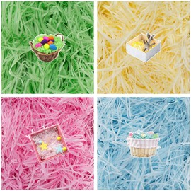 Easter Grass Basket Filler Paper: 4 Colors 3.5oz Recyclable Shred Gift Bags Stuffers for Kids - Bulk Prefilled Crinkle Tissue for Girls Boys Eggs Hunt Party Filling Wrapping - Pink Blue Green Yellow