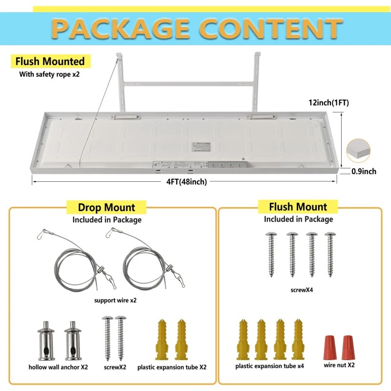 GREESS 2 PACK 72W 1x4 LED Flat Panel Light 5CCT