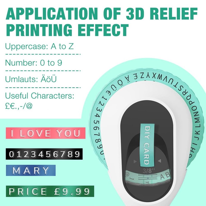 Foreverup Embossing Device 3D, Retro Labelling Device with 6 Rolls