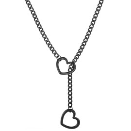 sroyte Heart Slip Chain Necklaces for Women,Stainless Steel O-Ring Adjustable Lariat Heart Y-Necklace,Punk Cuban Gothic Choker Collar Necklace for women (31", Black Heart)