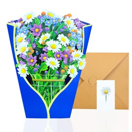 zzmorni 3D Pop-Up Flower Bouquet Greeting Cards with Note Card & Envelope - Perfect for Birthdays, Anniversaries, and Get Well Gifts for Women (stye3)