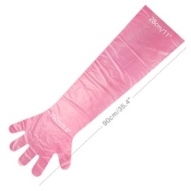 Long Sleeve Veterinary Gloves, Veterinary Gloves, Gloves for Livestock Insemination, Disposable Soft Plastic Film Gloves, Transparent Gloves, for Vets, Animal Insemination, Household Cleaning, Red,