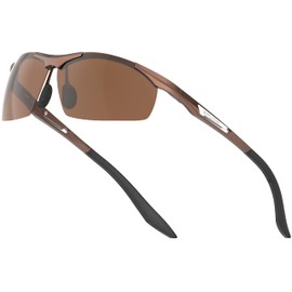 SIPLION Men's Driving Polarized Sport Sunglasses Al-Mg Metal Frame Ultra Light (Brown-8729) UV400 CAT 3 CE