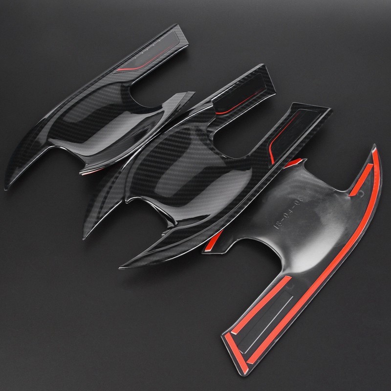 4pcs Carbon Fiber Style External Outer Door Bowl Handle Cover