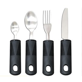 HAPPOW 4Pcs Wide Handled Easy Grip Cutlery Set,Easy Grip Cutlery Set for Disabled Hands – Comfortable Adapted Utensils for Arthritic & Parkinson's Patients – Anti-Shake Spoon & Fork