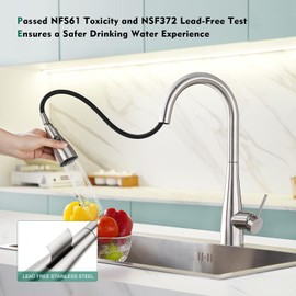 CREA Kitchen Sink Faucet,Pull Down Kitchen Faucets with Sprayer,Brushed Nickel Uitility Laundry Faucet Single Handle 1/3 Hole Deck Plate Bar Faucet 360°Swivel High Arc RV Faucet Stainless Steel