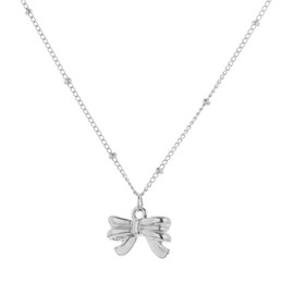 925 Sterling Silver Bow Necklace Bow Pendant Necklace for Women Girls Cute Dainty Bow Beads Chain Adjustable Necklace Trendy Jewellery Charming Elegant Gift, Sterling Silver