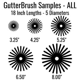 GutterBrush Gutter Guard 5-Size Sample Pack – 18-Inch DIY Leaf Filter, No Tools Needed - 3.25", 4.25", 5.25", 6.5", 8.0" Diameters for Residential & Commercial Gutters