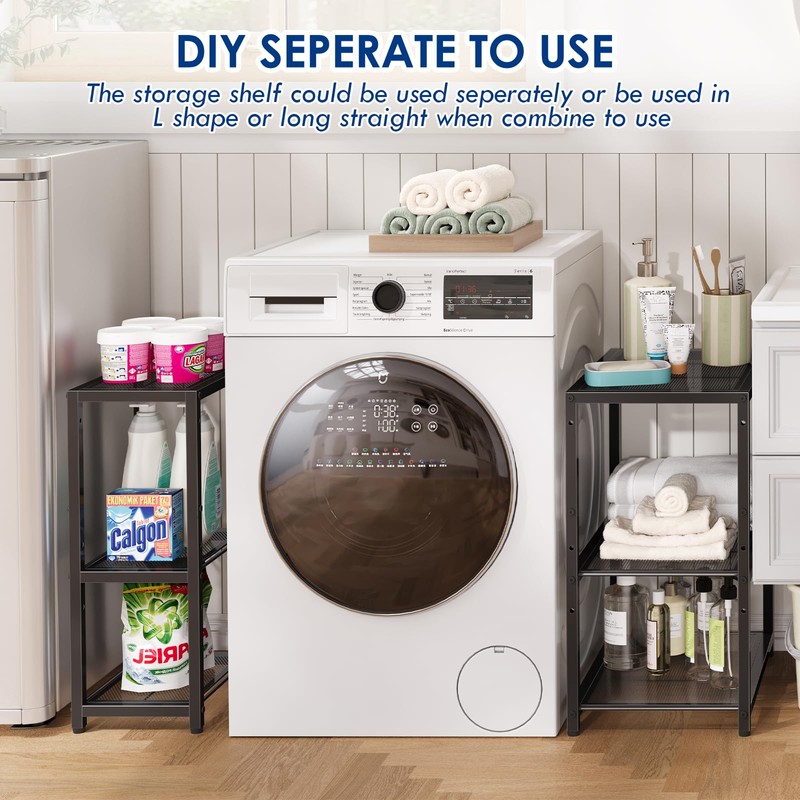3-Tier Short L Shaped Metal Storage Rack with Height Adjustable