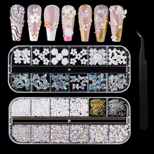 3D Nail Charms, Crystal Nail Gems for Nail Decorations, 2