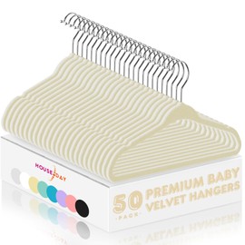 HOUSE DAY 11 Inch Velvet Baby Hangers 50 Pack Beige, Premium Kids Hangers for Children, Infant & Toddler Clothes, Durable Non Slip Small Baby Felt Hanger for Closet, Ideal for Everyday Use