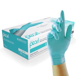 UNIGLOVES Aqua Blue Pearl Nitrile Examination Gloves - Multipurpose, Powder-Free and Latex-Free Disposable Gloves - Box of 100 Gloves, Turquoise, Large (GP0094)