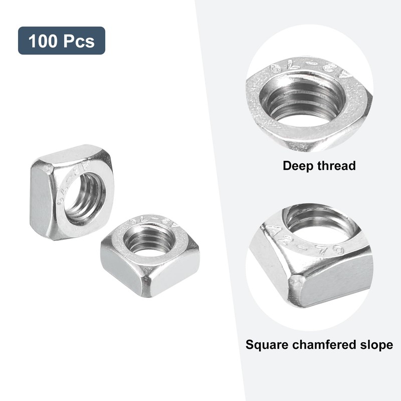 sourcing map M5-0.8x4 Square Nuts, 304 Stainless Steel Coarse Thread