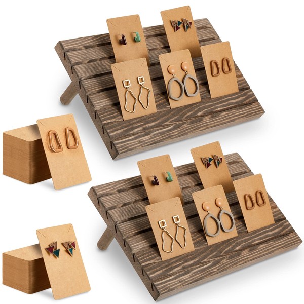 Marsui 62 Pcs Wood Earring Display Stand Earring Card Display