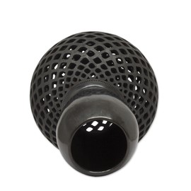 NOVICA Barro Negro Large Ceramic Vase, Black, 'Black Gourd Honeycomb'