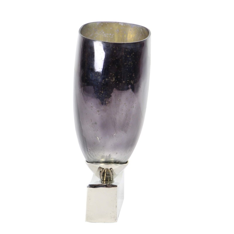 Deco 79 Modern Aluminum and Glass Vase, 5" W X