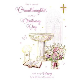 Paper Rose Special Granddaughter Christening Congratulations Card - Bible, Flowers and Font with Foil Details - Eco-Friendly and Recyclable