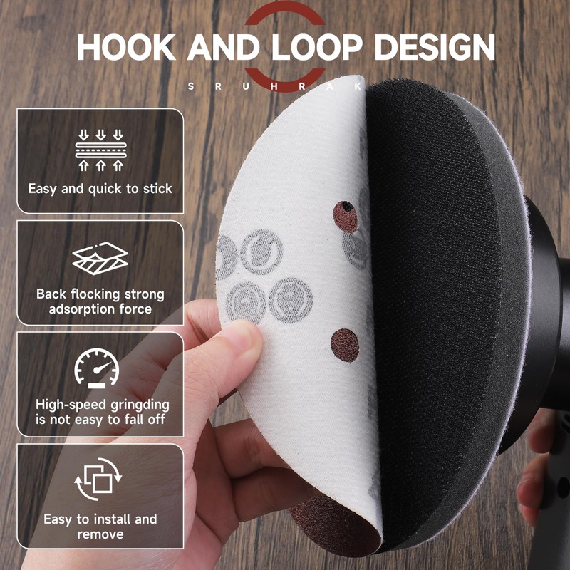 Sruhrak 100 Pcs Sanding Discs, 150mm Sanding Pads Set Hook