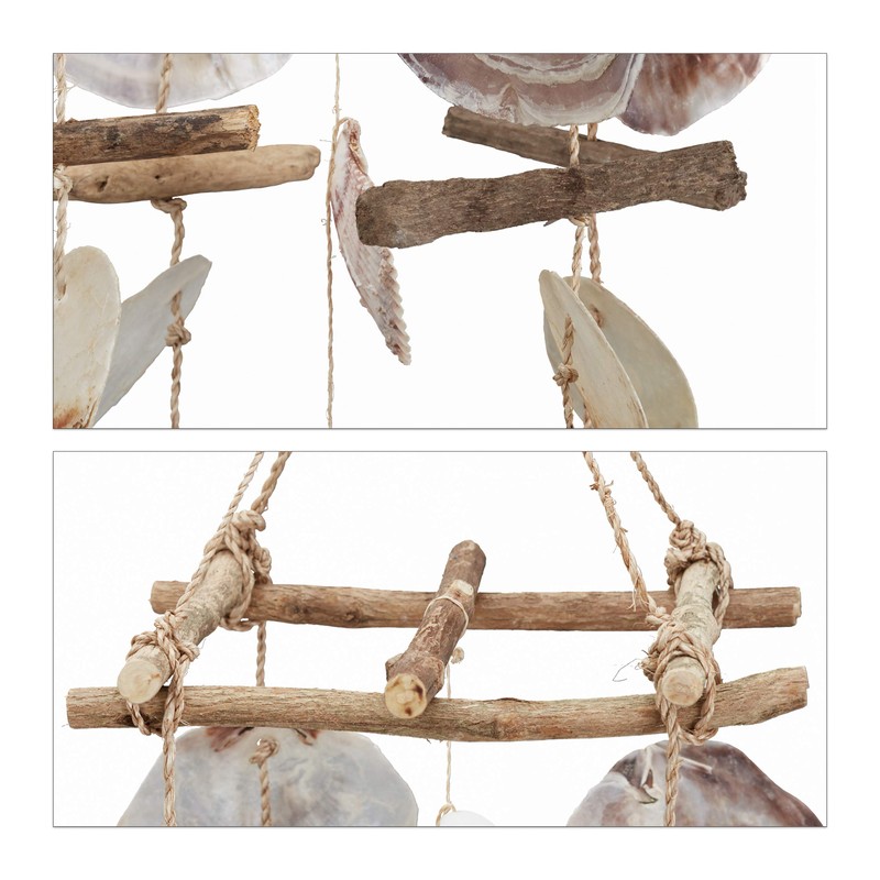 Relaxdays Windspiel mit Treibholz, Capiz-Muscheln, Jakobsmuscheln, großes Klangspiel als Strand