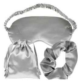 SAFIGLE 3Pcs Silk Sleep Eye Mask Set with Hair Scrunchies and Travel Bag Soft Blindfold Patch for Comfortable Sleep for and Light Blocking Style