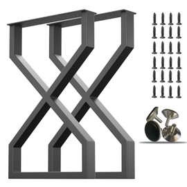 PHWOTAN Metal Table Legs for Table 28 Inch Desk Legs, Black Industrial Furniture Legs, Set of 2 Dining Table Legs, Coffee Table Bench Legs(Hourglass-Shaped, 28" H X 17.7" W)…