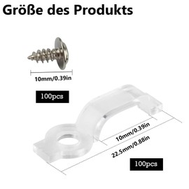 RNXSIB LED Strip Fixing Pack of 100 LED Strip Brackets, Light Mounting Bracket Clips, LED Strip Fixing Plastic Mounting Clips with 100 Pieces Screws for LED Stripes 8 mm, 9 mm, 10 mm