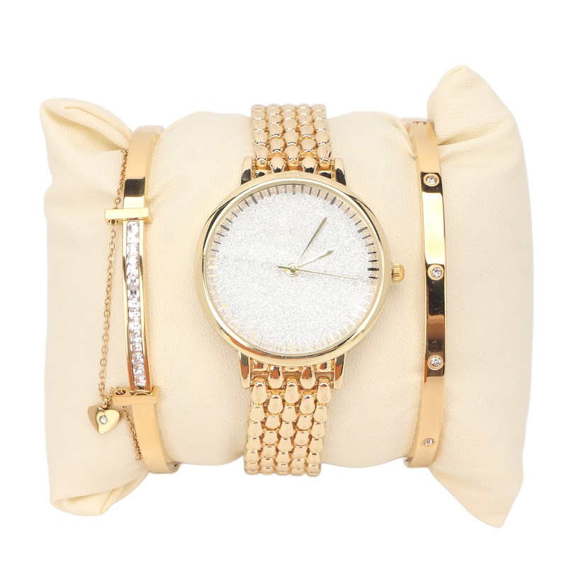 3pcs Women Watch Bracelet Set Gillter Elegant Hypoallergenic Waterproof Quartz