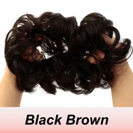 JJstar Messy Hair Bun Curly Wavy Hair Scrunchies Accessories Pieces for Women Girls Synthetic Hair Chignons (Black Brown)