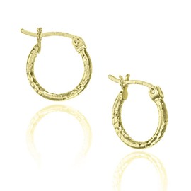HUG A HOOP - 925 Sterling Silver Gold Overlay Textured Hoop Earrings, Round Thin 2mm Click-Top Hoops 12mm-70mm, Metal, Cubic Zirconia