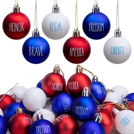 Deloky 36 Pcs 4th of July Tree Ornaments Hanging Balls- 1.57" Memorial Day Ornaments Letter Balls- Red White Blue Patriotic Ornaments for Independence Day Veterans Day Holiday Party Decoration