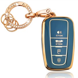OLLEN TPU Key Fob Cover with Bling Ring, Fit for Toyota, Full Protection Soft TPU Key Case, 4 Button, with Ring, Blue