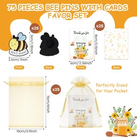 fiintrwa 25/50 Sets Bee Pins Employee Appreciation Gift for Coworker with Bee Lapel Pin Bee Badge Organza Bags and Thank You Cards (25 PCS)