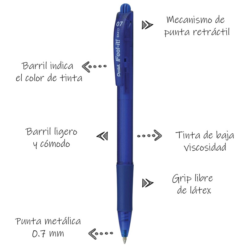 Pentel BX417-C Bolígrafo Feel-It, Retráctil Punta Fina, Azul