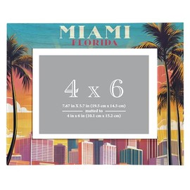 R and R Imports Miami Florida Design A Souvenir Wooden Photo Frame Matted 4 x 6 Inch Single