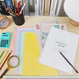 Sherr 50 Pack A4 Size 9.5 x 12 Inches Binder Pockets 3 Hole Punch Clear Plastic Document Folders Binder Organizer Plastic Folders with Pockets Pocket Dividers Slash File Jacket for Office Classroom