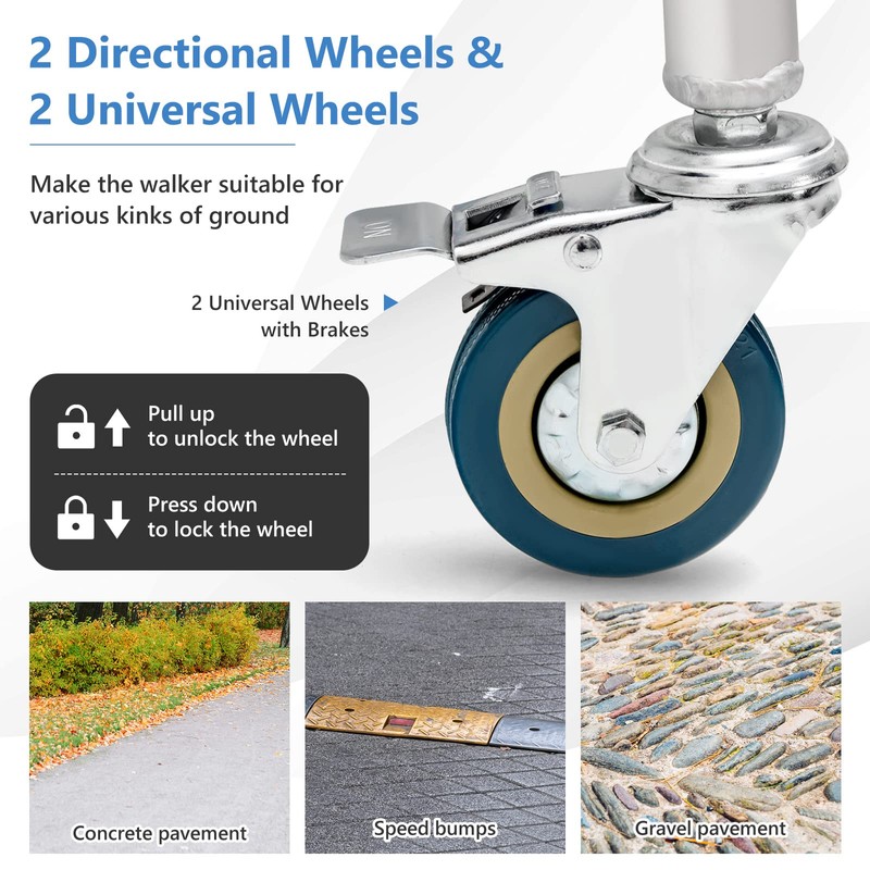 GYMAX Walkers for Seniors, 2-Button Folding Walker with 5 Inches