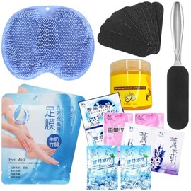 15 Piezas Kit Cuidado Pies Gel Exfoliante Arroz Mascarilla Hidratante Elimina Piel Muerta Callos Jelly Spa Pedicura Lavanda Tapete Limpieza Lima Talones Con Repuestos