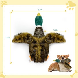 k8PurrDog Upgraded Duck Dog Toy -15.7inches, Dog Toy for Small, Medium, and Large Breeds- Squeaker and Crinkle Paper Plush Mallard Duck Dog Toy