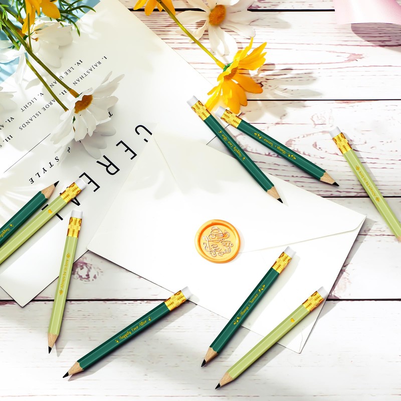 Crtiin 50 Pcs Wedding Pencils for Bridal Shower Mini Half