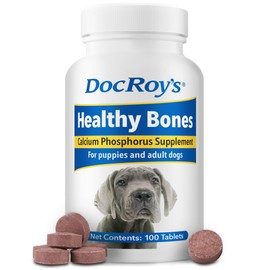 Doc Roy’s Healthy Bones Calcium Phosphorus Supplement Vitamin for Puppies, Dogs, Kittens & Lactating Females, Supports Strong Bones, Teeth & Muscle, Roast Beef & Liver Flavored, 100ct Chewable Tablets
